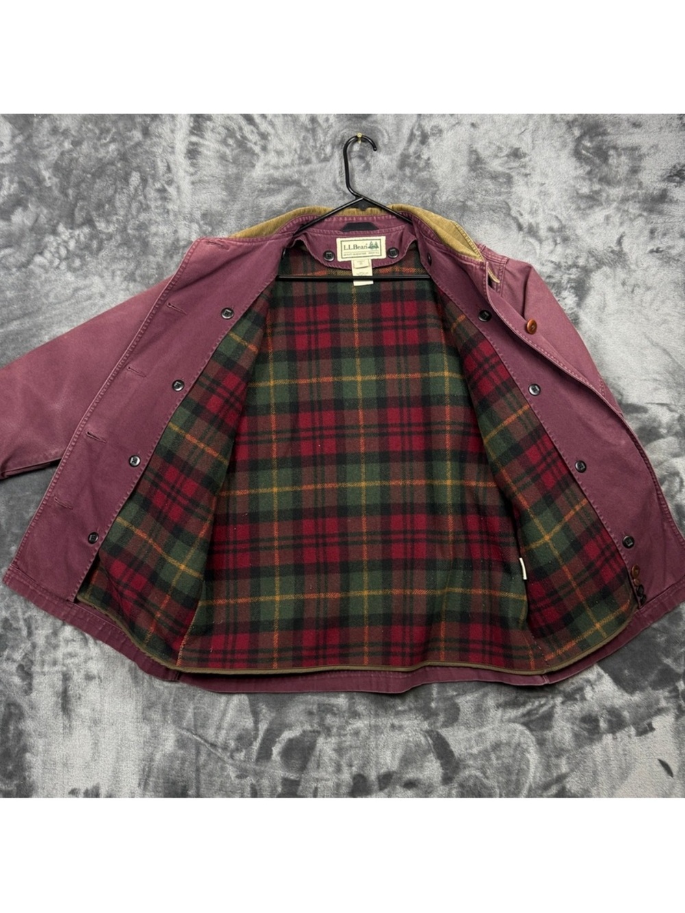 LLbean field coat barn jacket chore plum corduroy plaid lined coat burgundy - Picture 3 of 13
